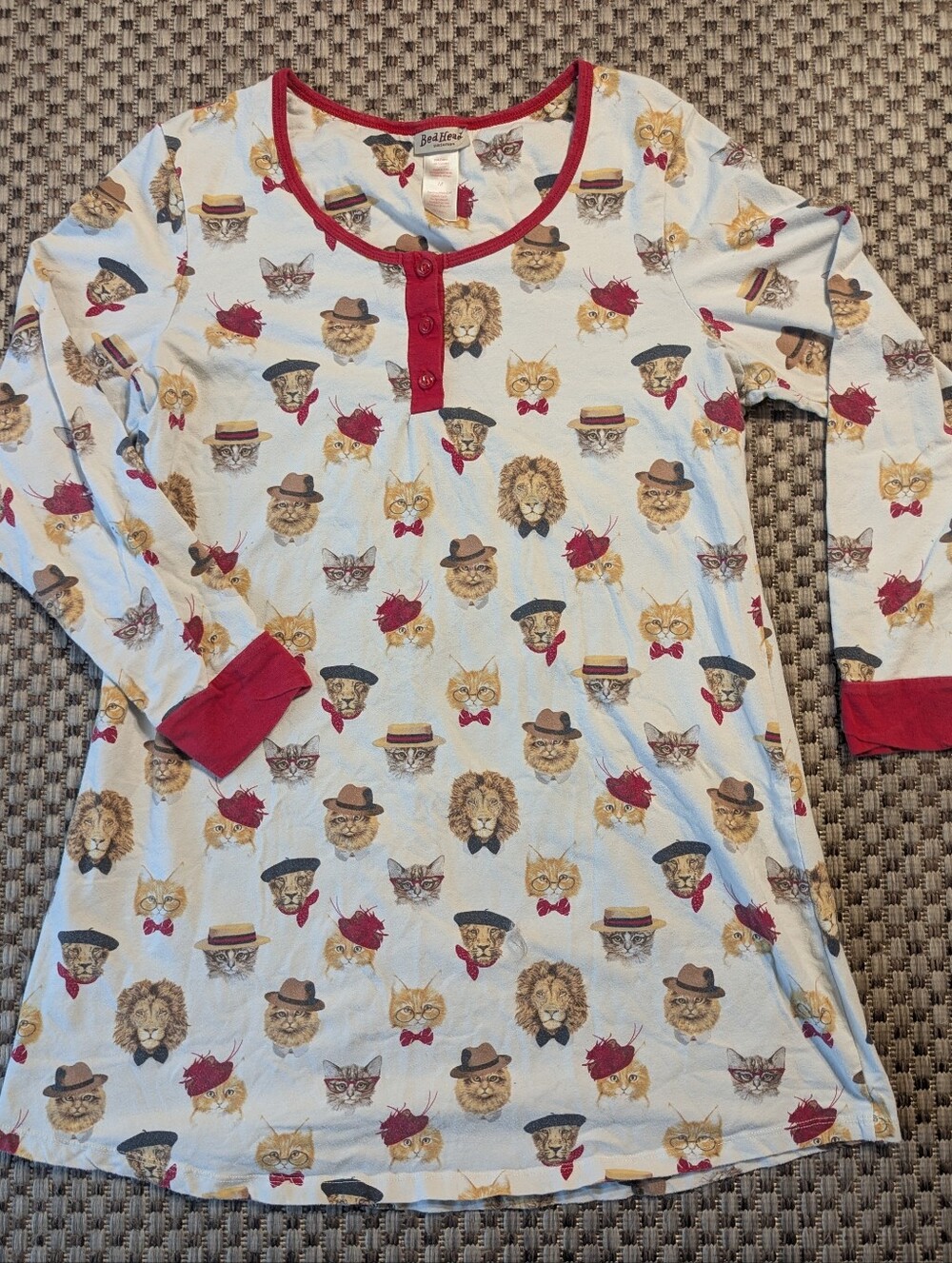 BedHead Classy Cats Fancy Cats Long Sleeve Nightshirt Cotton size Medium